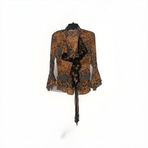 Victorian Boho Sheer Lace Leopard Ruffle Top Womens S Peasant Romantic Goth